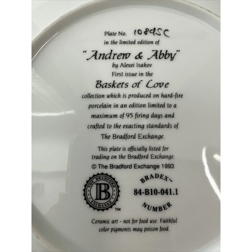 Bradford Exchange Baskets of Love Plate Cat Scene 